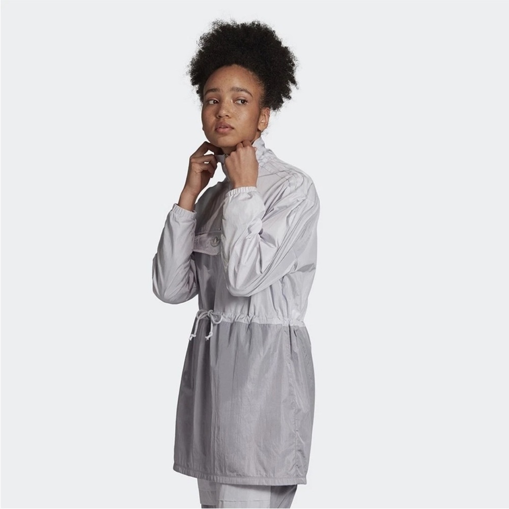 adidas Two-Tone White and Light Gray Pullover Windbreaker Anorak dress